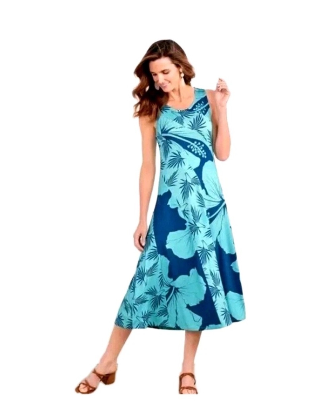 Soft Surroundings Hanini Tropicana Beach Blue Floral Maxi Dress XL